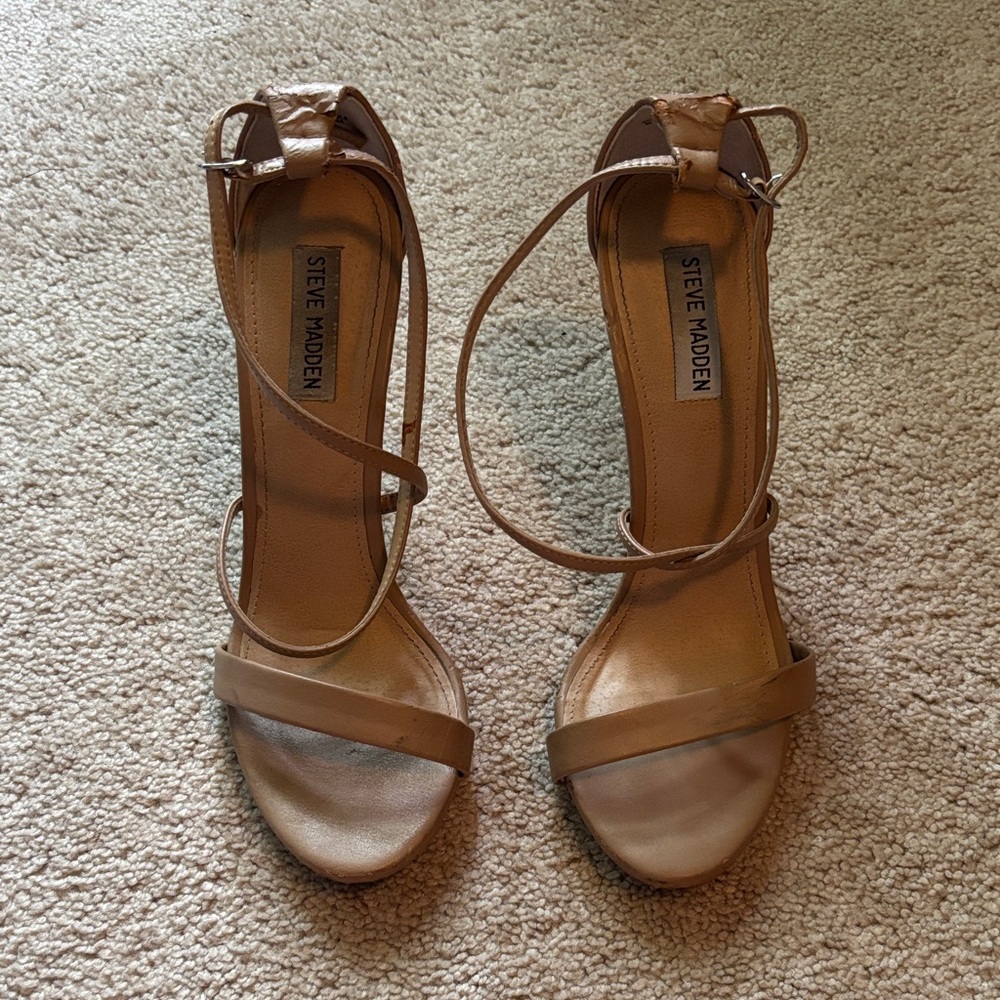 Steve Madden “Feliz” Tan Strappy Heels